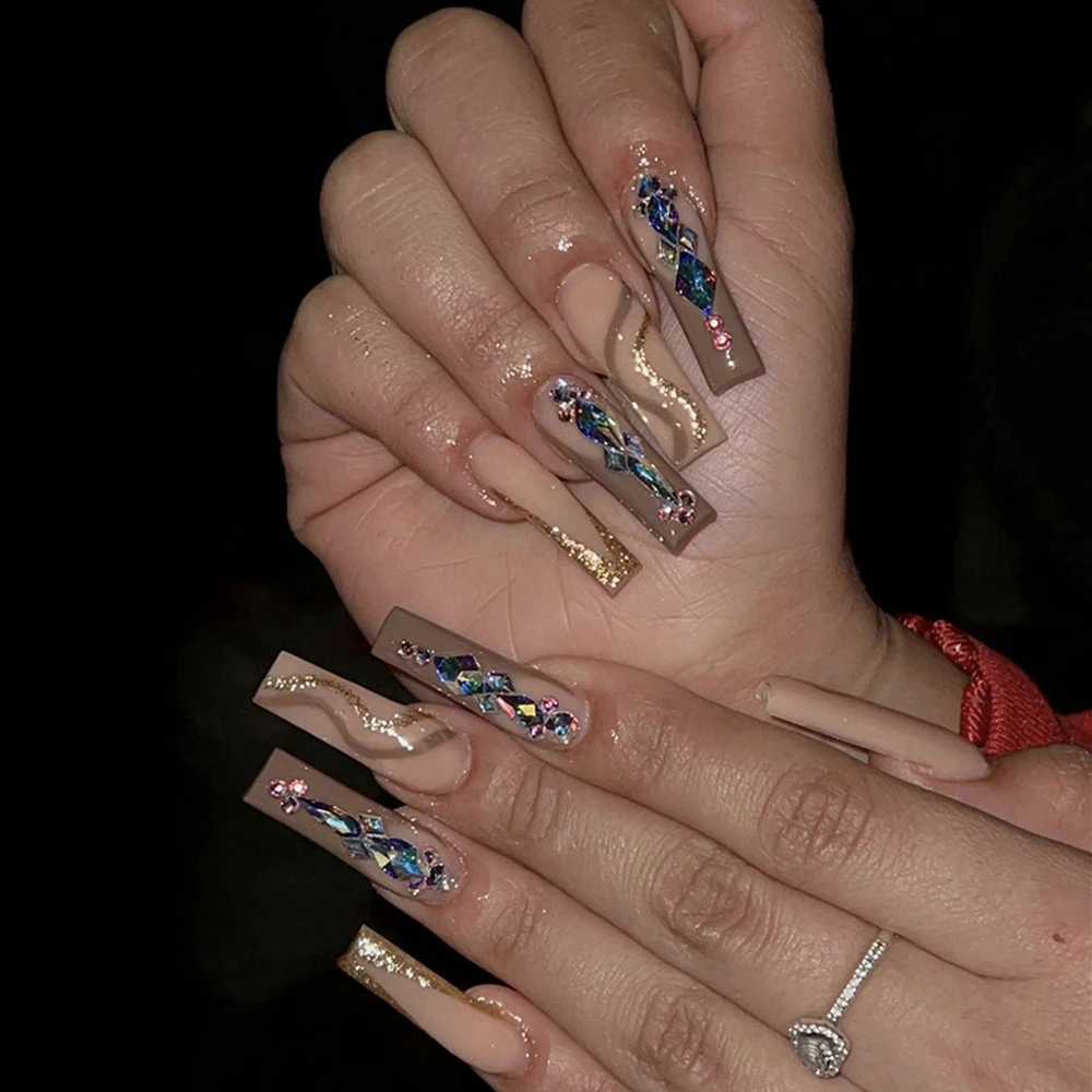 

24 шт., глянцевые накладные ногти в форме водной волны