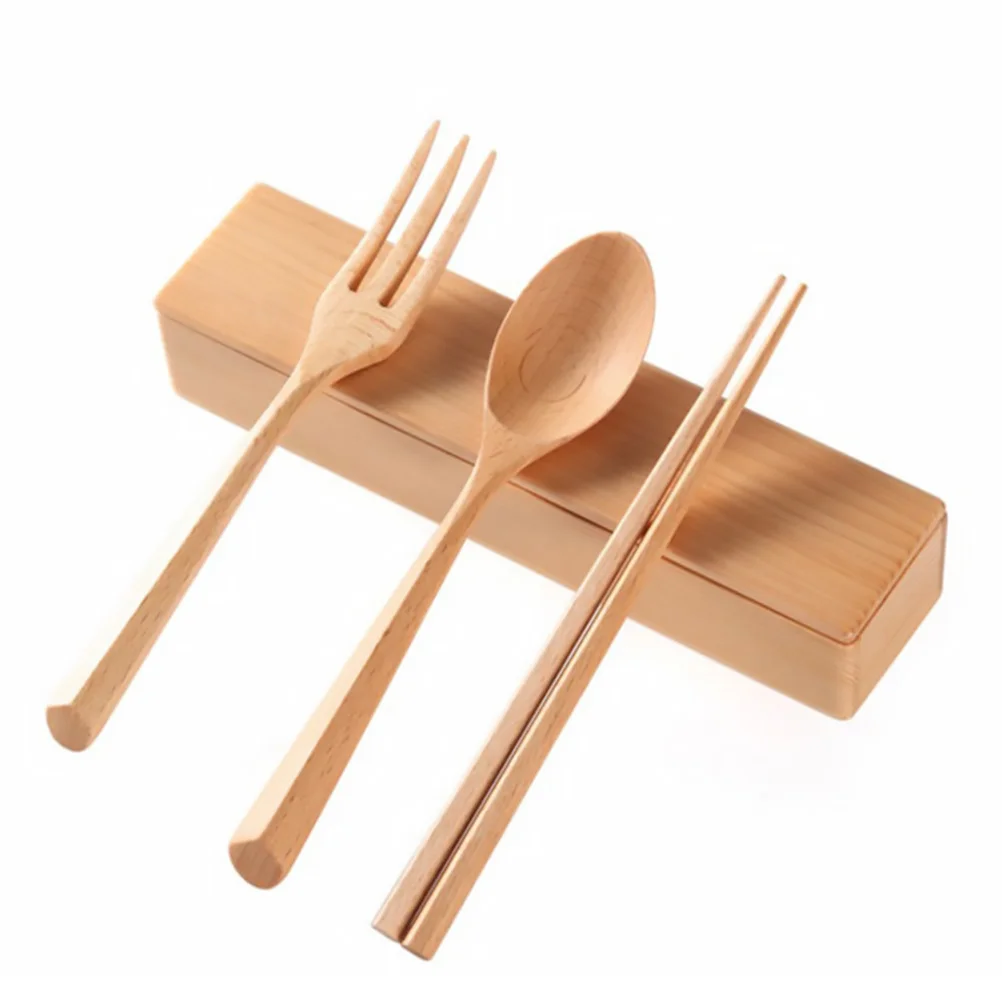 

1 комплект деревянных столовых приборов, вилка, палочки для еды, портативная посуда, столовые приборы для путешествий
