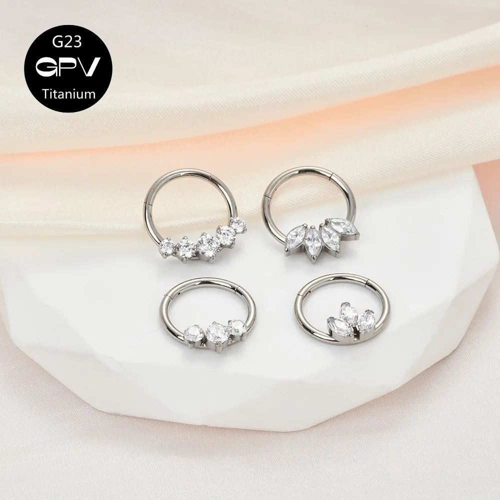 

G23 Titanium Nose Ring Inset 5A Horse Eye Zircon Nasal Septum Ring Earring Screen Male And Female Punk Piercing Jewelry