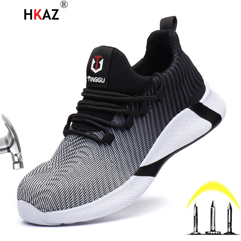

New Breathable Air Mesh Women Men Boots Safety Shoes Work Sneakers Male Wear Resistant Lightweight Work Boots Indestructible 678