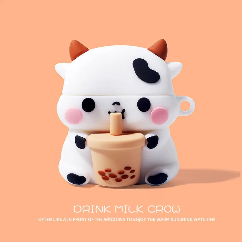 

3D Cute Cartoon Milk Cow Case For apple AirPods 3 2021 New Silicone Wireless Earphone Case Cover for airpods 1 2 3 Pro Box Funda