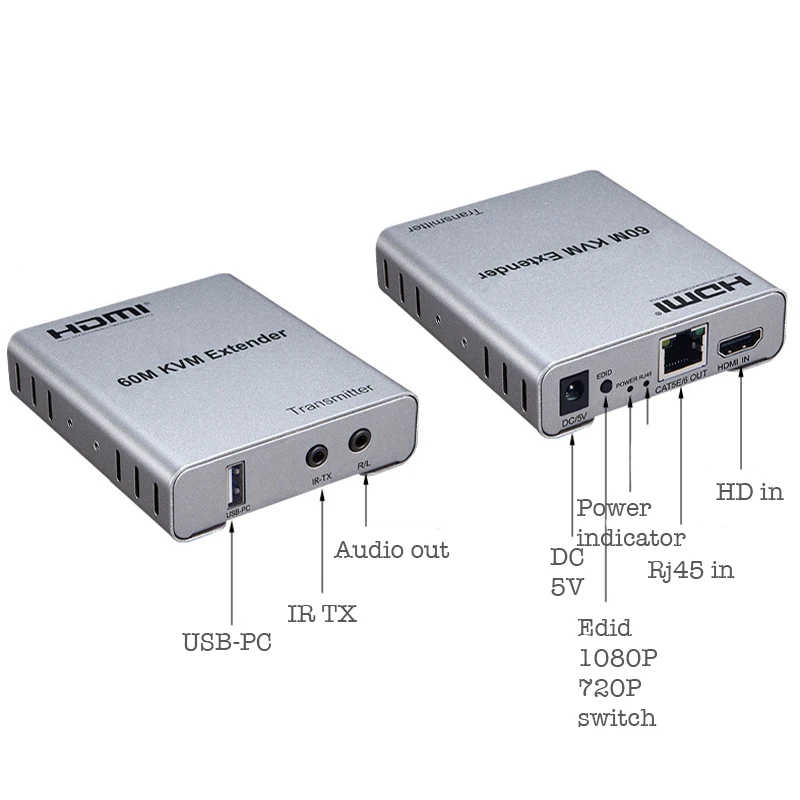 Удлинитель USB/HDMI 60 м 1080P по кабелю Ethernet Cat 5e/6 для ПК PS4 ТВ монитора - купить выгодной