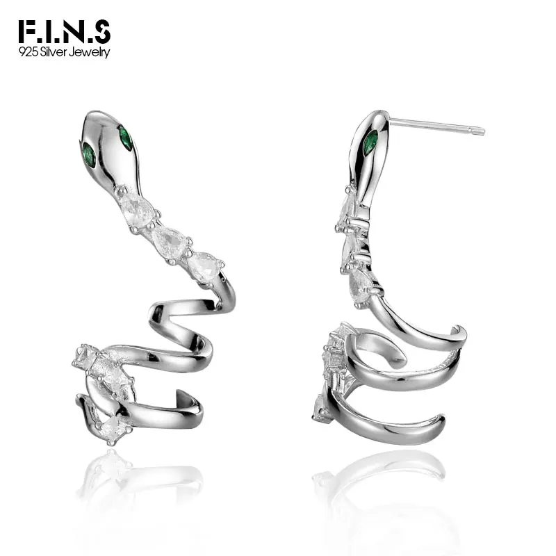 Серебряные серьги-гвоздики F.I.N.S в виде змеи