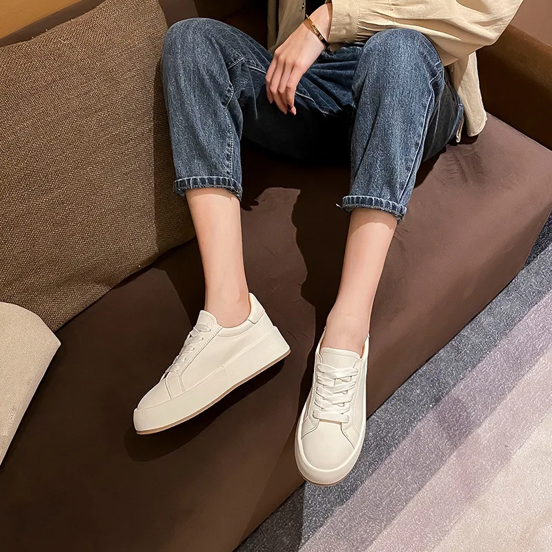 Ins Real Leather Shoes Women Sneaker Fashion Shoes Height Increasing Casual Daily Ladies Footwear Size 34-40 AD2142