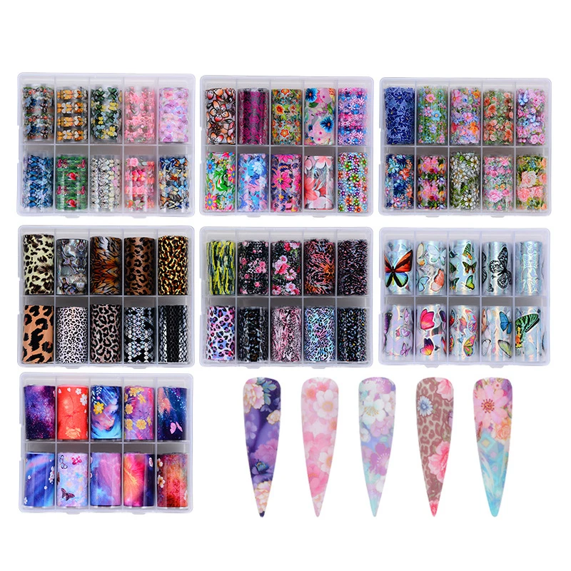 

10 рулонов/коробка, переводные наклейки для ногтей