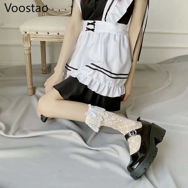 Японские готические носки в стиле &quotЛолита&quot кавайные прозрачные с бантом для