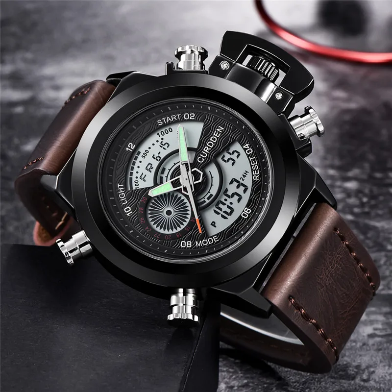 Фото Reloj Hombre, оригинальные брендовые мужские часы CURDDEN, студенческие повседневные спортивные часы с кожаным ремешком, цифровые дизайнерские часы Relogio Masculino 2025 №1