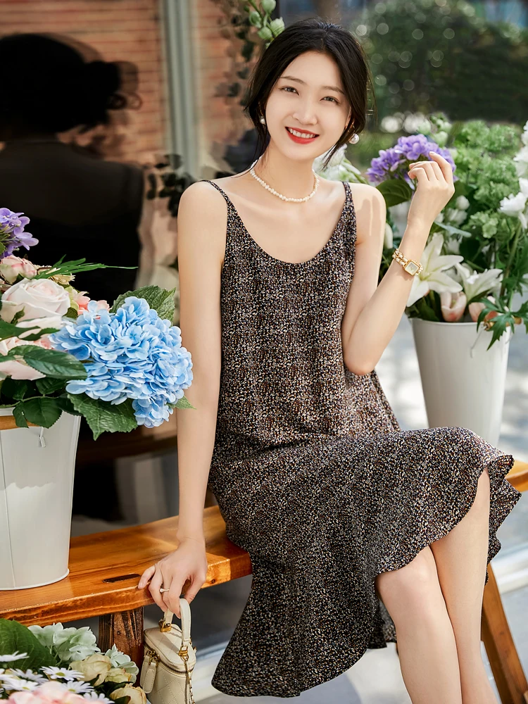 Xiaohan Pavilion Yan Pressure Qunfang Элегантное шелковое платье с маятниковым листом лотоса на