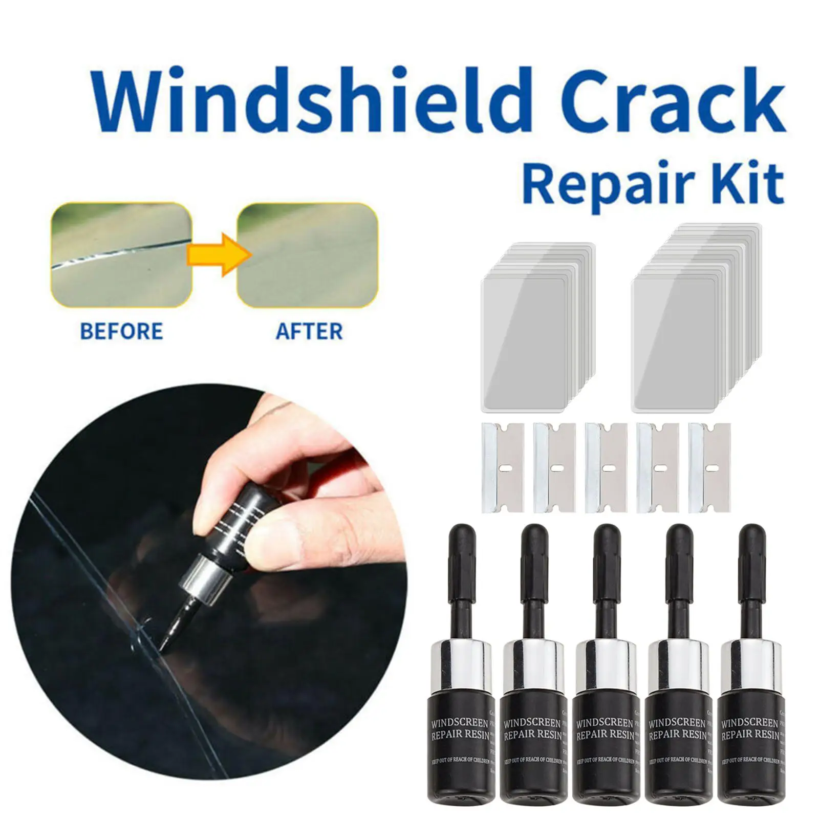 

5Pcs glass repair Fluid Windshield Crack Repair Tool Kit Vehicle Glass Filler
