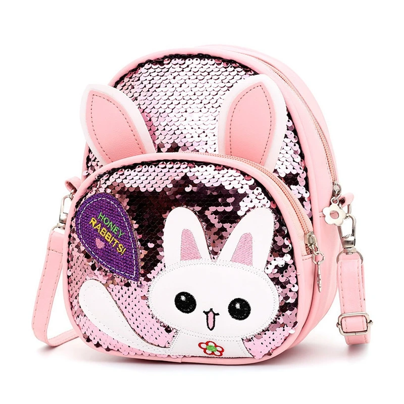 

New Children Girls Backpack Cute Cartoon Rabbit Ear Sequins Backpack Kids School PU Leather Book Bags Kids Kindergarten Knapsack