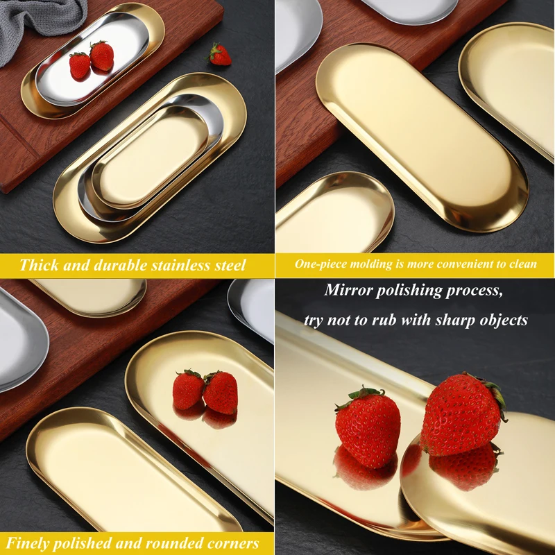 Creative Gold Silver Nordic style Stainless Steel Dessert Dining Plate Household Nut Cake Fruit Metal Towel Tray For Snack |