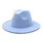 2021 Новое поступление простая небесно-голубая шерстяная фетровая Федора шляпа для женщин однотонная Панама для геймпада Белый джаз