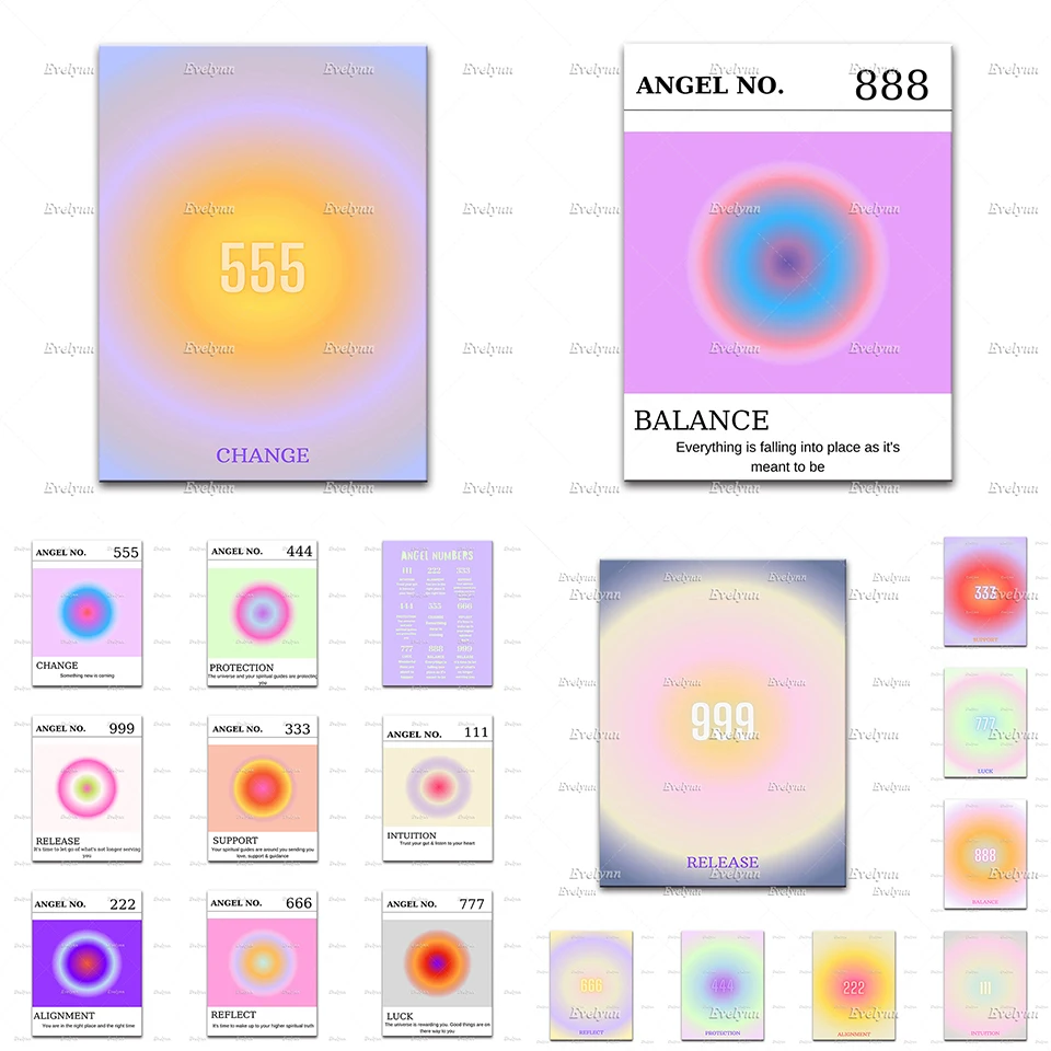 

Angel Number Gradient Aura Spiritual Canvas Painting Poster Pastel Home Decor Nordic Living Room Wall Art Prints Pictures Gift