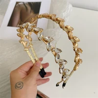 2022 fashion alloy rhinestone gold leaf headband for girls