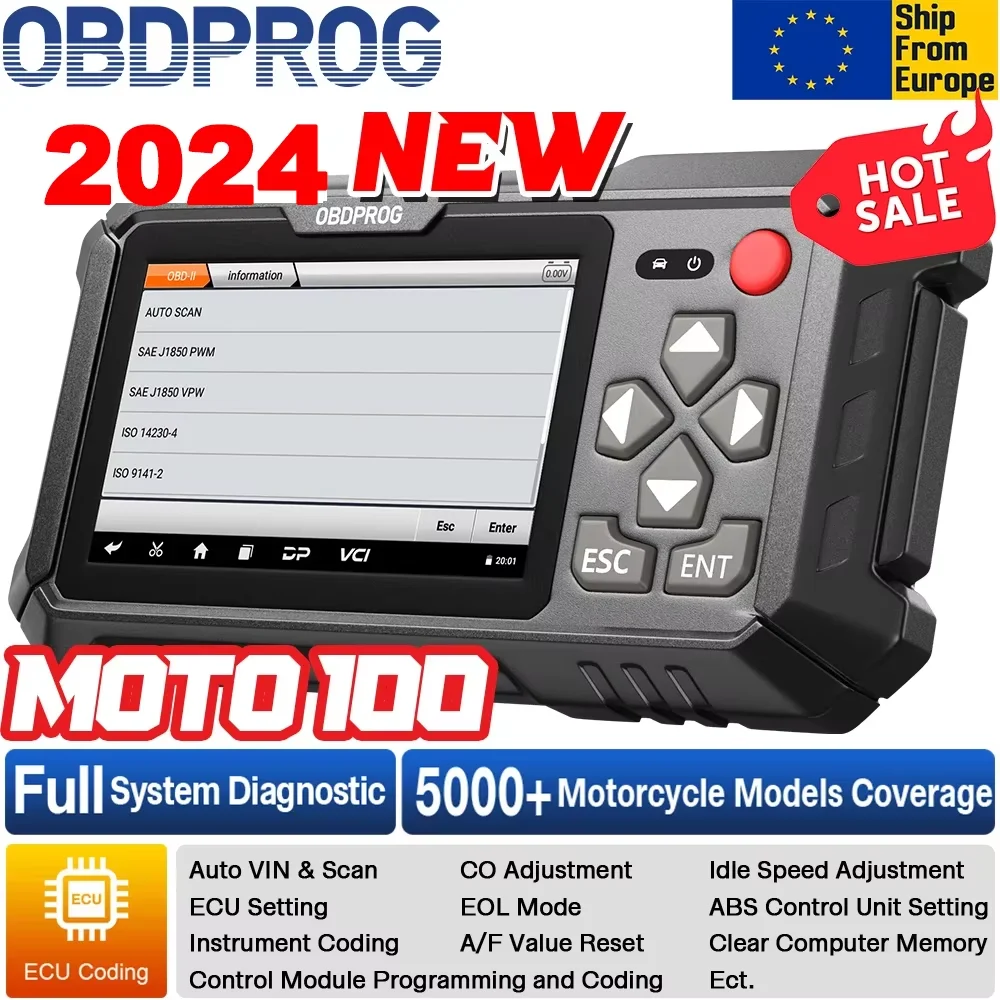 OBDPROG MOTO 100 сканер для мотоциклов полная диагностика системы кодирование ЭБУ 5000 +