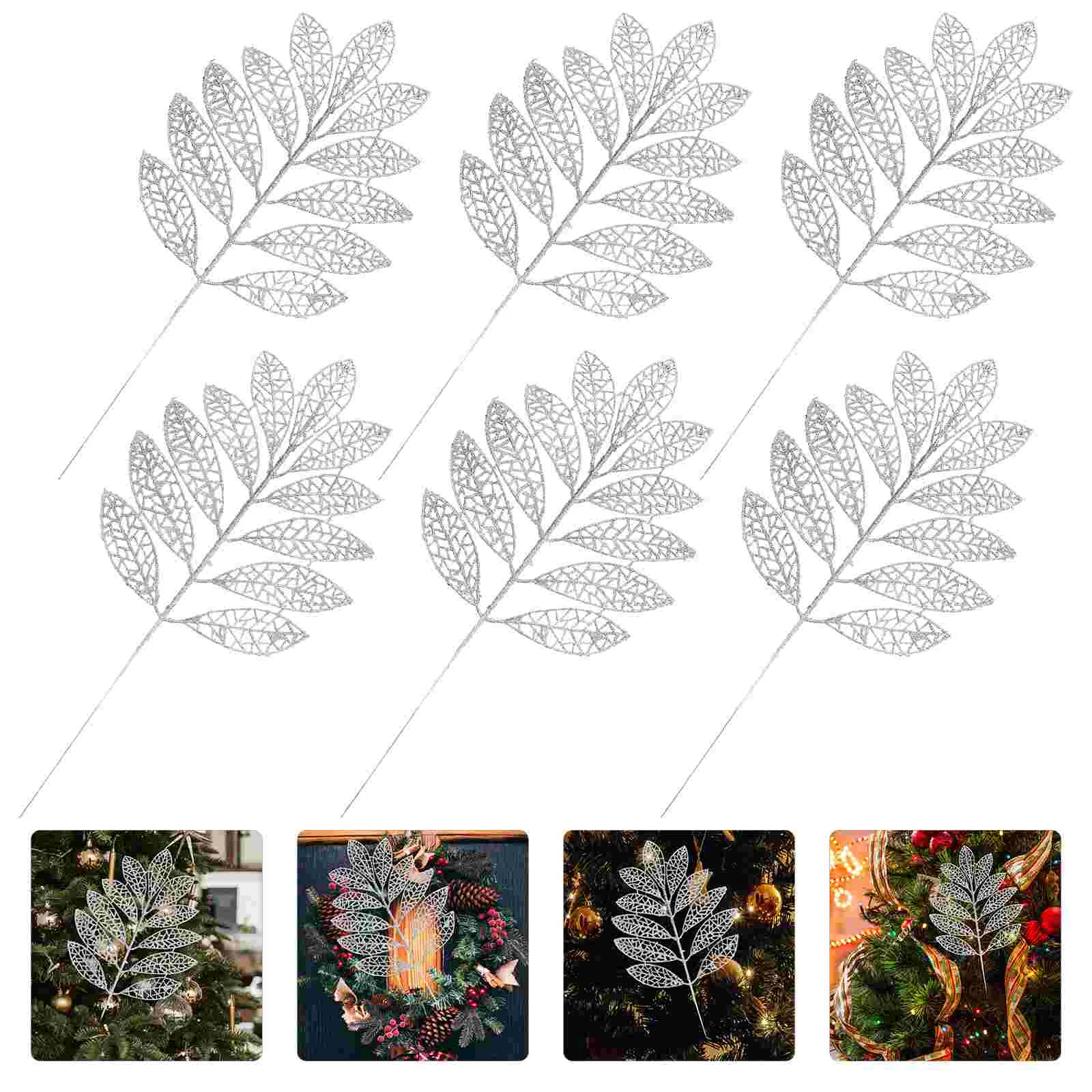 

Christmas Picks Leaves Glitter Tree Artificial Branches Floral Stems Leaf Xmas Flower Bouquet Decorations Spray Faux Garland