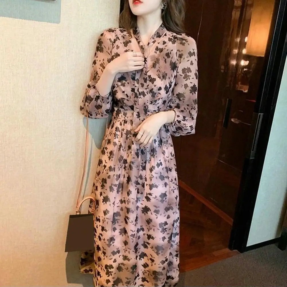 

Women Dress Long Sleeve Elegant Dress Lady Flowy Hem Elegant Maxi Dress