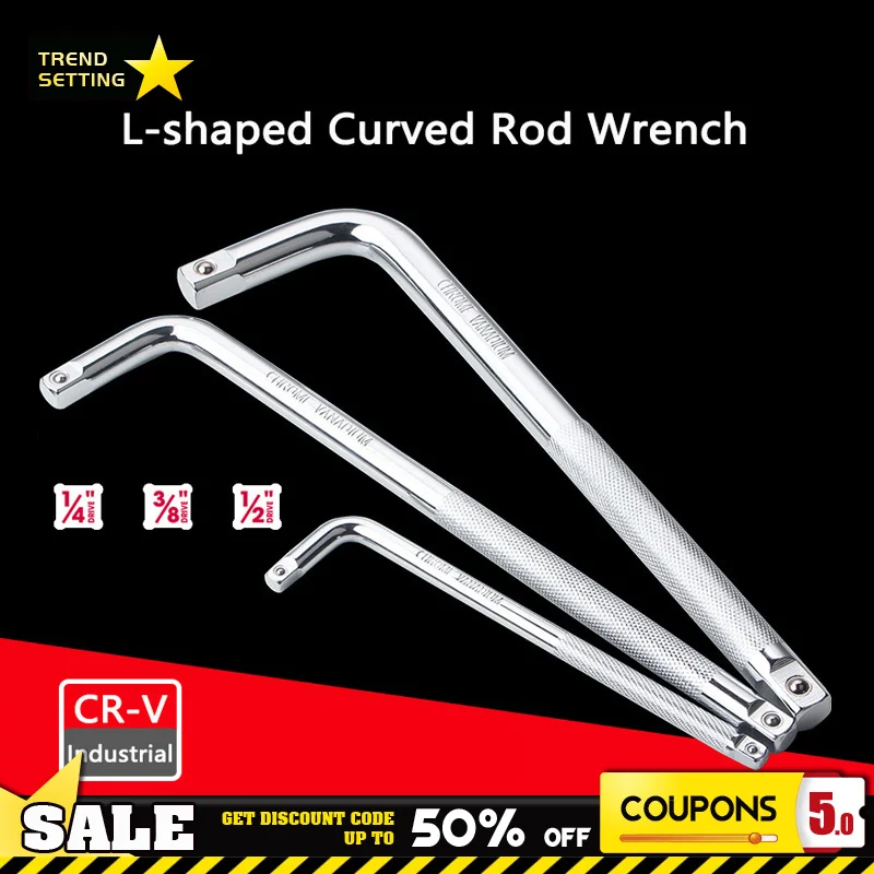 

Extension L-Type Shaped Double End Non-Slip Socktet Bent Bar 6" 10" 14" 1/2 1/4 3/8 Head Wrench CR-V Curved Rod Spanner