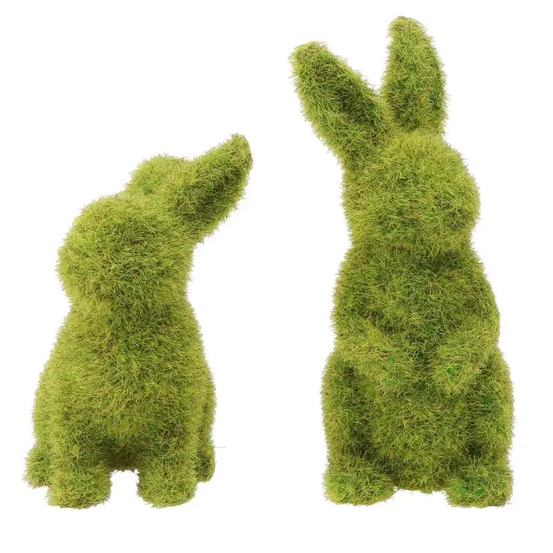 

2pcs Easter Rabbit Artificial Turf Grass Moss Flocked Bunny Animal Ornament Miniature Landscape Party Decoration