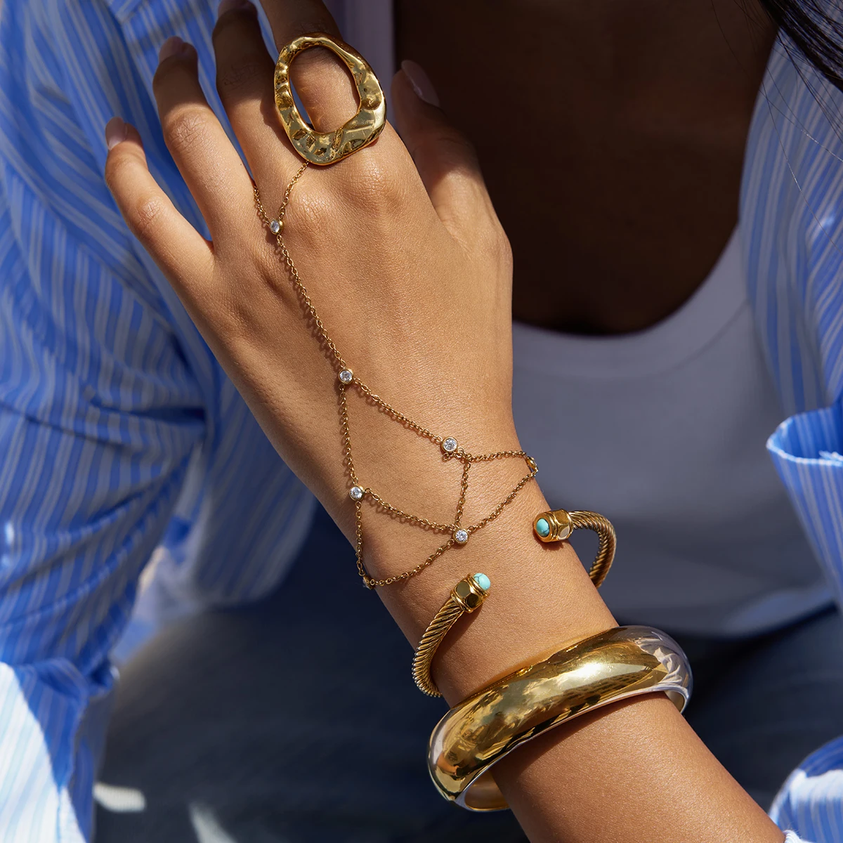 Фото Yori белый сетчатый браслет с кисточками из кубического циркония 18K с PVD-покрытием водонепроницаемый полированный металлический подарок для подруги ювелирные изделия №2