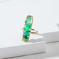 bohemian handmade women natural green stone ring fashion square statement ring size 8