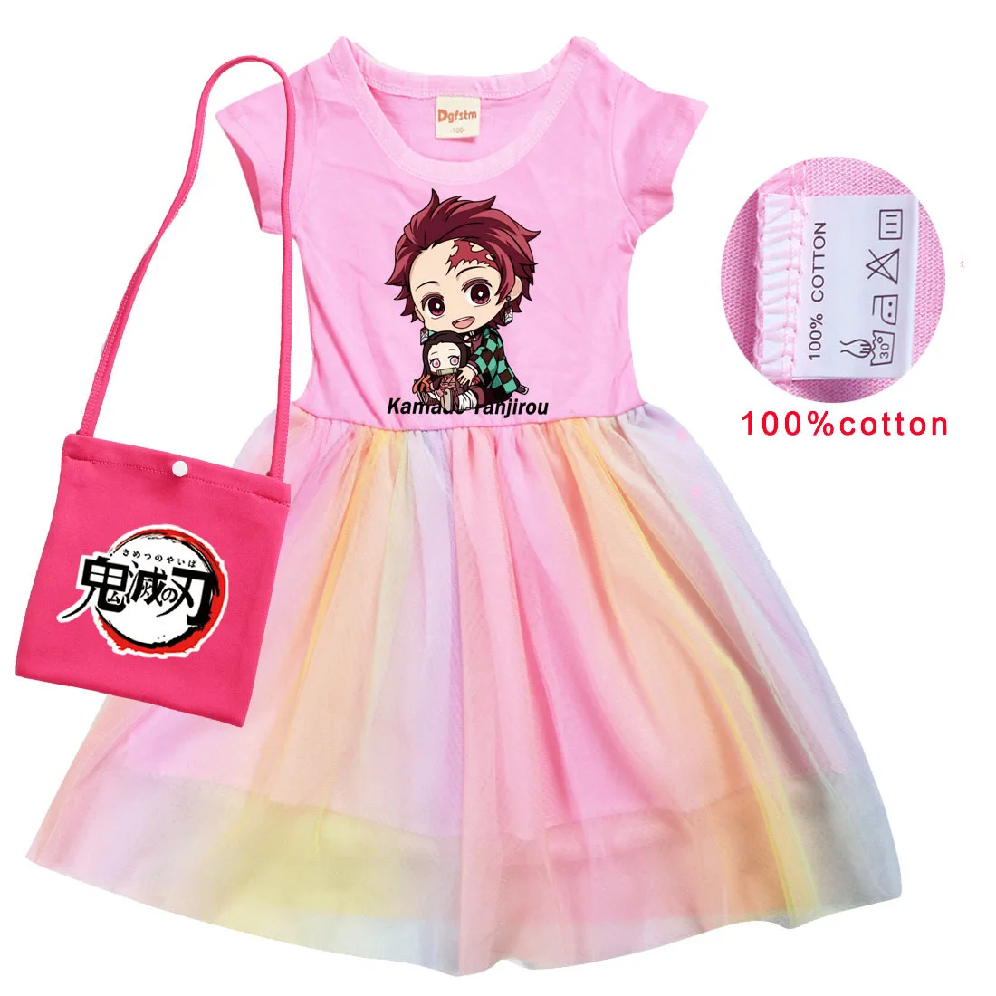 

Детское летнее платье с коротким рукавом, детская одежда для рассекания демонов, радужные сетчатые вечерние платья для маленьких девочек, э...