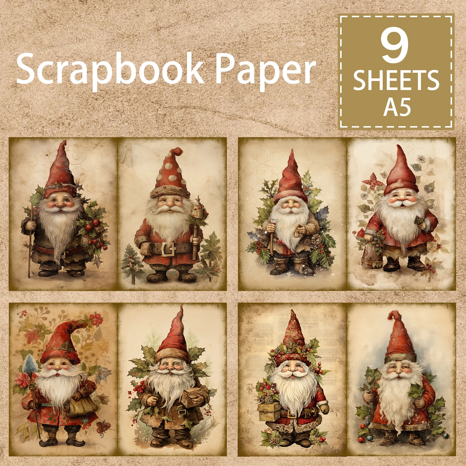 Винтажный Рождественский гном фон 9 листов размера A5 винтажный журнал гранж