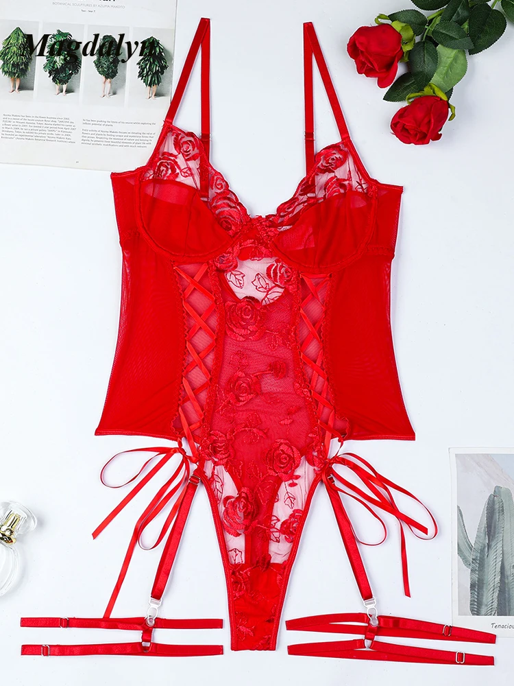 Magdalyn женские сексуальные прозрачные кружевные боди с цветочным принтом модные