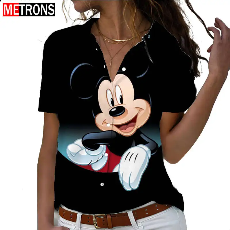 

Women's Short Sleeve Shirt Disney Minnie Mouse Print Polo 3D Print Shirt Fashion Short Sleeve Top Casual Summer Women's Clothing