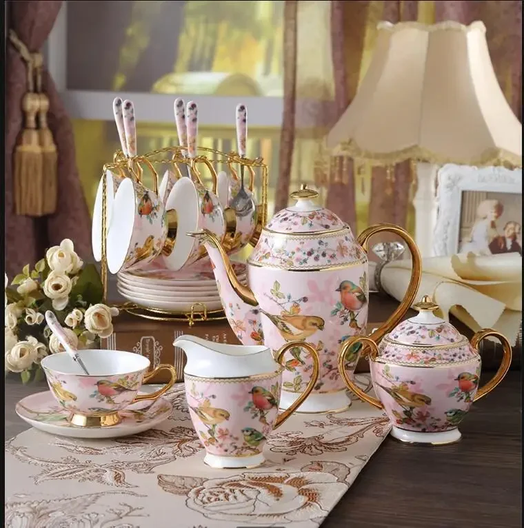 Кофейный набор Pink Bird Bone China фарфоровый чайный сервиз усовершенствованный