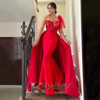 kybeliny red mermaid strapless evening dresses one shoulder prom robe de soiree graduation celebrity vestido fiesta women formal