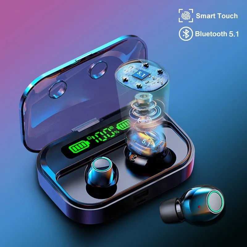 

Wireless Bluetooth Earphones 5.1 TWS Charging Box Headphone 9D Stereo HD sound Sports Waterproof Earbuds Headsets With Microphon