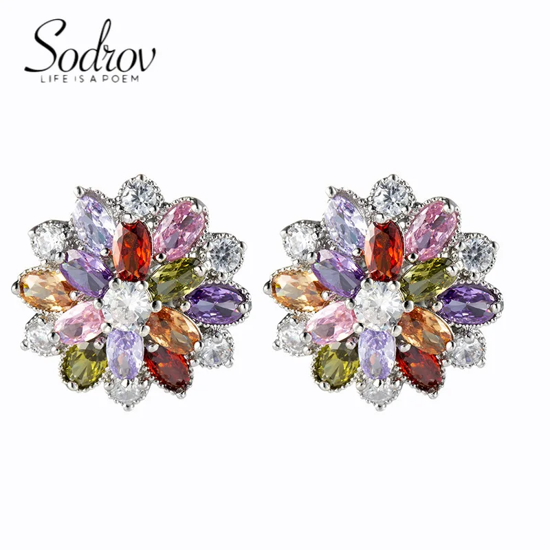 Роскошные радужные украшения SODROV, Разноцветные серьги с кристаллами циркония для женщин, клипсы без отверстия для ушей