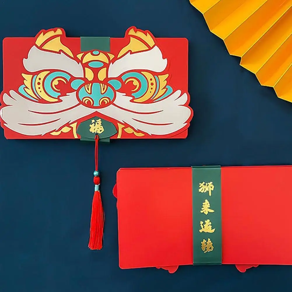 

Новогодняя упаковка Hong Bao 2022, красный конверт для детей, праздничный Подарочный пакет с тигром на весну, складной карман для денег HongBao с тигр...