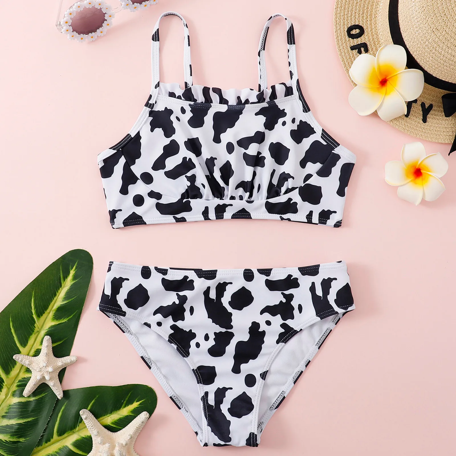 

New Cow Print Kids Girls Swimwear Swimsuit 2022 Summer Girls Kid Bikini Set 6-13 Years Children Split Swimming Suit Beachwear