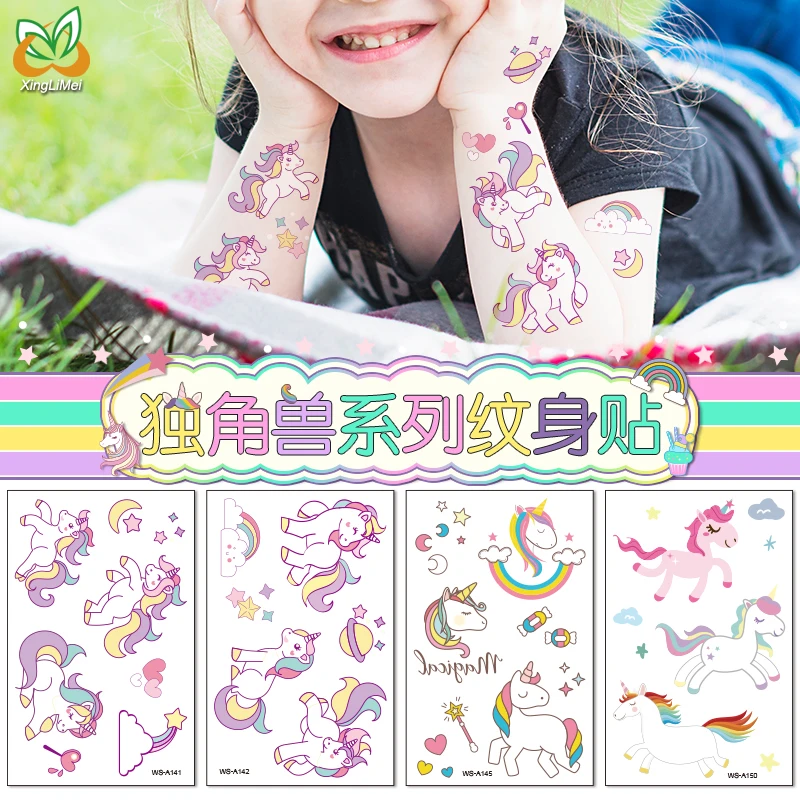

Children's waterproof sweat tattoo stickers cute cartoon funny rainbow horse tattoo stickers Unicorn tattoo stickers