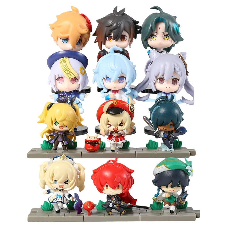 

6pcs/set Genshin Impact Barbatos Klee Fischl Kaeya Alberch Xiao Keqing Qiqi Morax Tartaglia Ganyu Cute PVC Figures Toys Set