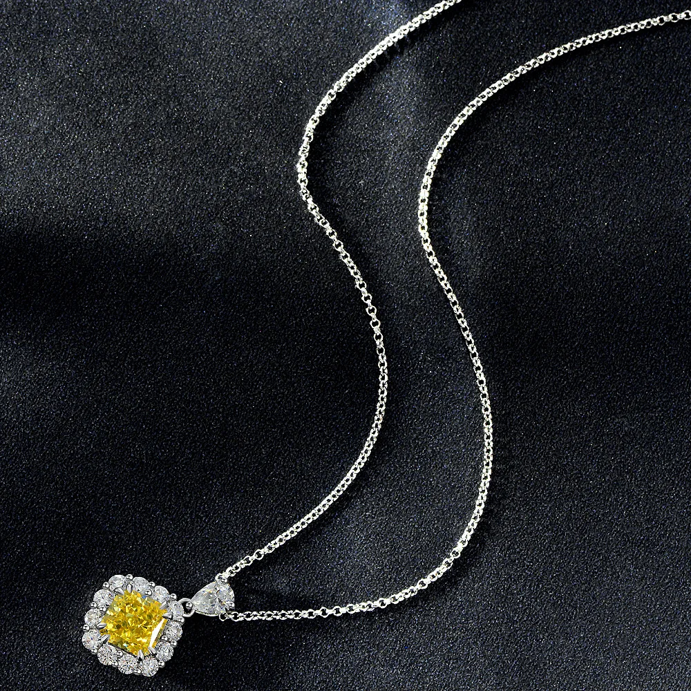 

100% 925 Sterling Silver 7*7mm Pink Padma Aquamarine Orange High Carbon Diamond Pendant Necklace For Women Fine Jewelry