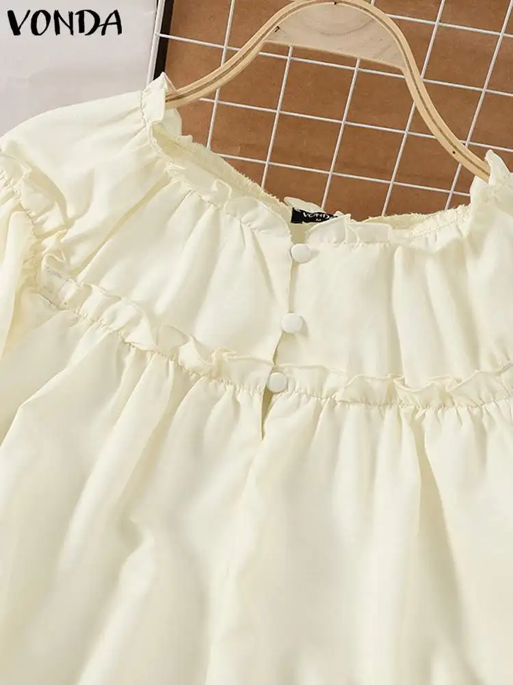 VONDA женская блузка 2024 осенние однотонные повседневные свободные рубашки с