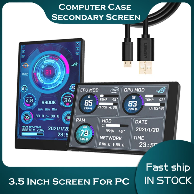 

Компьютерный монитор для Mini ITX, чехол 3,5 дюйма, IPS, TYPE-C, вторичный экран, процессор, GPU, RAM, HDD, мониторинг, USB-дисплей, AIDA64