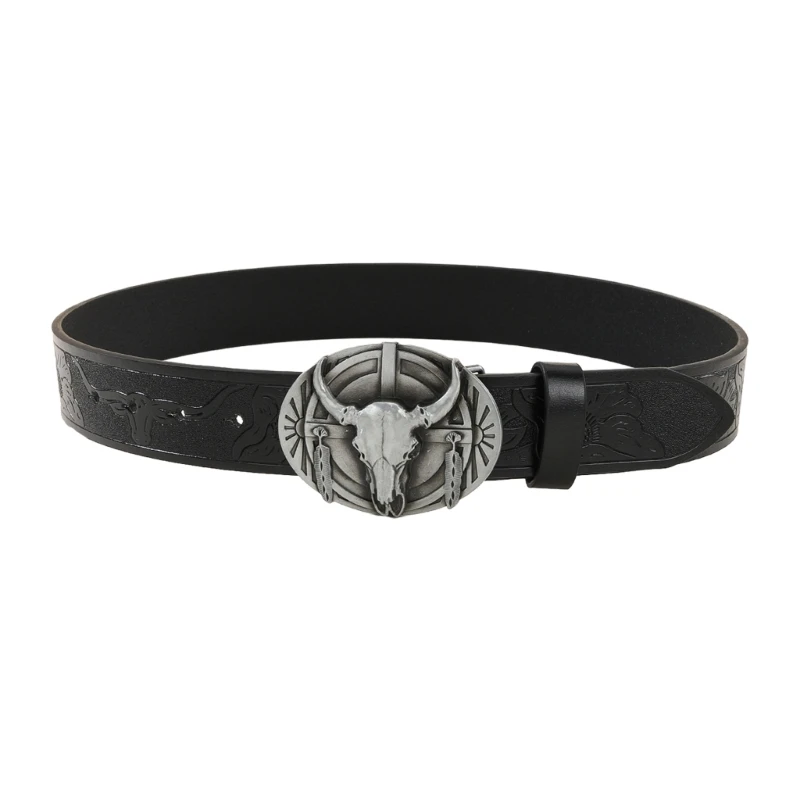 

Relief Bull Head Buckle Waist Belt Belt for Men Jeans Decors