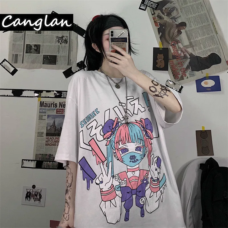 Женская футболка в стиле Харадзюку с готическим принтом летняя хлопчатобумажная