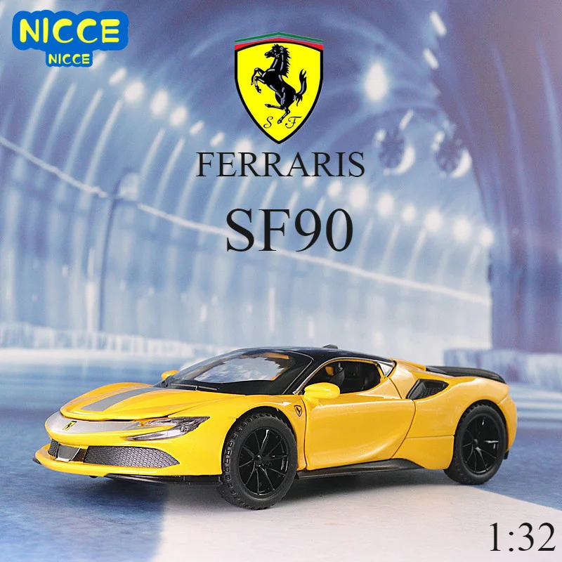

Stradale модель автомобиля Nicce 1:32 Ferraris SF90, металлическая модель, литой под давлением, детская игрушка, имитация звука светильник свет, стоп-автом...
