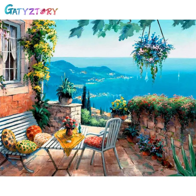 

GATYZTORY DIY Pictures By Number Landscape Kits Home Decor Painting By Numbers Seaside Drawing On Canvas HandPainted Art Gift