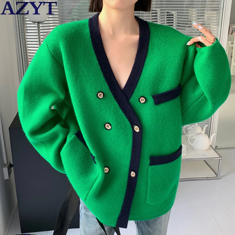 

AZYT Double Breasted Women's Sweater Cardigan 2022 Spring Autumn New Knitwear Female Cardigan Soft Knit Pull Femme Tops