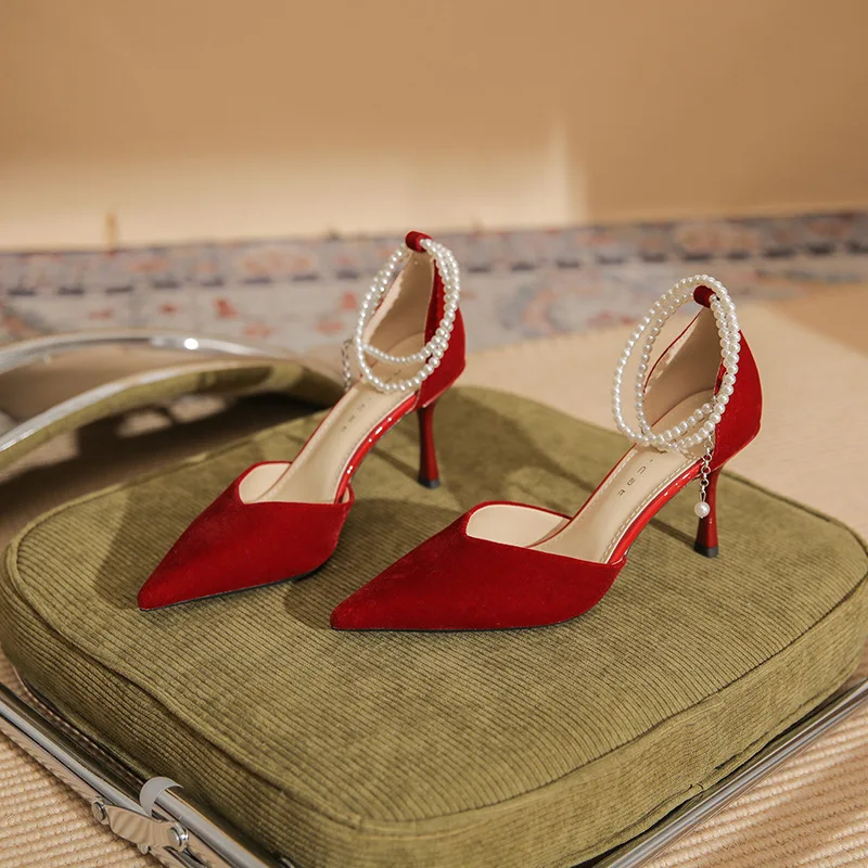 

SAVANAH красные туфли на высоком каблуке, женские туфли на шпильке, новые остроносые свадебные туфли и Искусственные женские замшевые туфли, же...