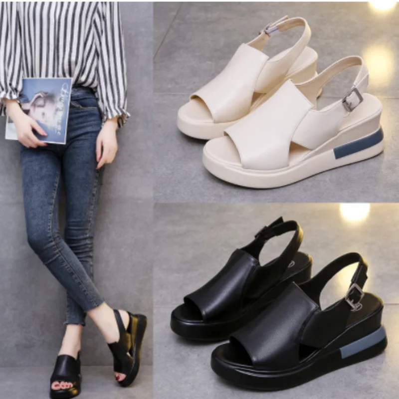 2023 Summer Comfortable Fashion Muffin Thick Bottom Slope Heel Women's Sandals Back Empty Snap Sandals Large Size Light Sandals