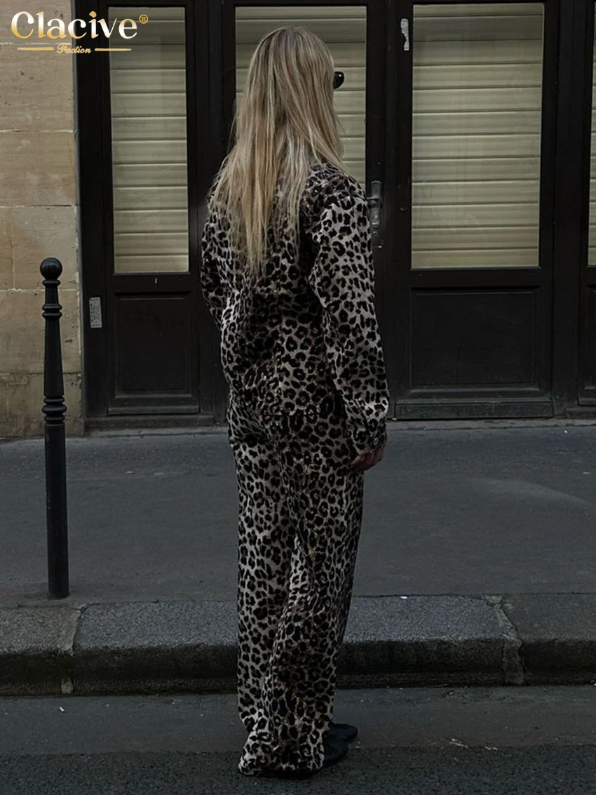 Clacive модные свободные брюки с леопардовым принтом для женщин комплект из 2