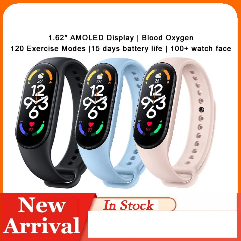 

Band 7 Smart Bracelet 1.62" AMOLED Screen Blood Oxygen Fitness Traker Bluetooth Smart Band 15 days battery life