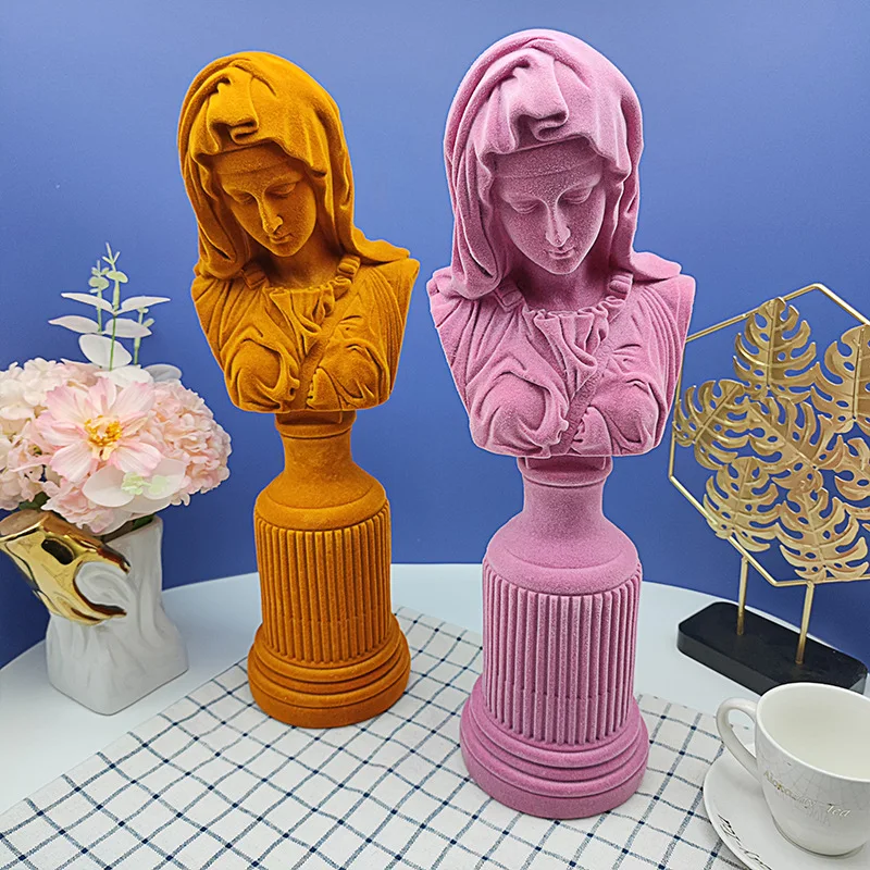 Flocking Resin Virgin Mary Head Portraits Creative Art Sculpture Statue Resin Craftwork Office Hotel Living Room Decoration